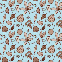 Poster - Seamless autumn leaves texture pattern. Vector background