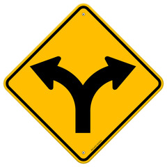 Wall Mural - Illustration of Fork in the road symbol on yellow background