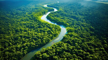 Aerial View Of Amazon Rainforest Jungle With River . Generative AI
