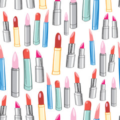 Poster - seamless pattern of bright lipstick on a white background