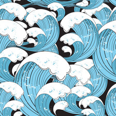 Poster - graphic pattern of sea waves on dark background