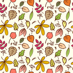 Poster - Seamless autumn leaves texture pattern. Vector background