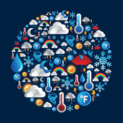 Wall Mural - weather icon set in circle shape over blue background. vector file layered for easy manipulation and