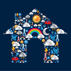Wall Mural - weather icons set in house shape background. vector file layered for easy manipulation and custom co