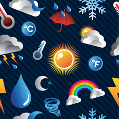 Wall Mural - weather icons seamless pattern over blue background. vector file layered for easy manipulation and c