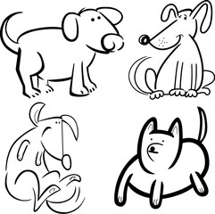 Wall Mural - cartoon illustration of four cute dogs or puppies set for coloring book