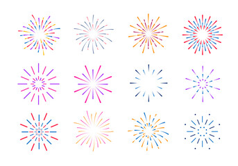 Wall Mural - set of colorful fireworks. festive explosion of fireworks with stars and sparks. party, festival, fe