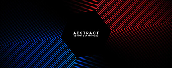 Wall Mural - 3D blue red techno abstract background overlap layer on dark space with hexagon stripes shape decoration. Modern graphic design element future style concept for banner, flyer, card, or brochure cover