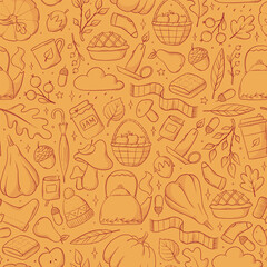 Wall Mural - autumn seamless pattern with doodles for wallpaper, scrapbooking, stationary, wrapping paper, etc. Thanksgiving textile print. EPS 10