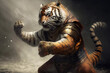 Hyper realistic tiger practicing a martial art, generative AI