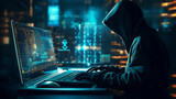 Fototapeta Konie - Hacker on a PC in Cyberspace hacking the Matrix - Generative AI