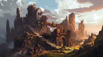 Old Ruins Game Art Wallpaper Background