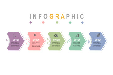 Wall Mural - Multi color infographic elements  template, business concept with , 5 steps  , geometric shape design for workflow layout, diagram, annual report, web design.Creative banner, label vector