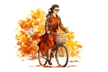 Artistic Vintage Painting Of A Lady Riding A Bicycle At Autumn Season Generative AI Illustration