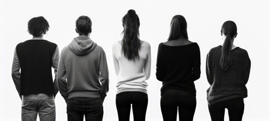 Wall Mural - Silhouette of several people seen from behind with white background Generative AI Illustration