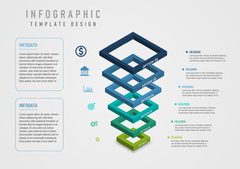 Wall Mural - 3d options infographic template square perspective multi color vertical left icon right letter gray gradient background design for business, product, marketing, finance, project, investment