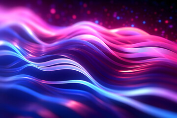 Poster - Abstract futuristic background with pink blue glowing neon moving wave lines and bokeh lights. Generative AI