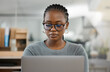 © Sivu G/peopleimages.com - Laptop, business and black woman in office online for research, copywriting and typing email. Journalism, professional and female worker on computer writing proposal, working on report and project