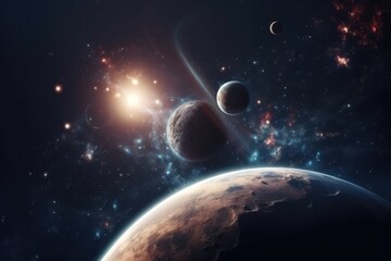 Wall Mural - solar system with planets and stars on night sky, created using generative ai technology