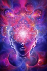 Wall Mural - human head made of blue shapes and trails over stars, created using generative ai technology