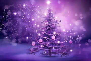 Purple christmas tree and baubles on purple background, created using generative ai technology