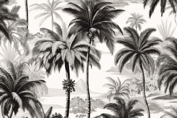 Wall Mural - multiple palm trees in black and white, created using generative ai technology