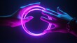 3d render, abstract background with hands holding round pink blue neon frame, glowing in ultraviolet light, Generative AI