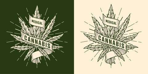 Wall Mural - Medical cannabis plant sticker monochrome