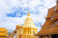 Golden Pagoda Wat Phra That Doi Suthep In Chiang Mai, Thailand.
