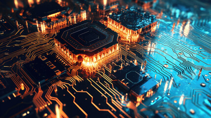 Wall Mural - Futuristic Processing unit on a circuit board.