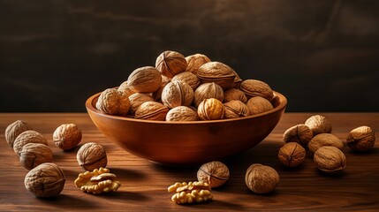 Wall Mural - Walnuts in a bowl. Generative AI