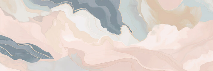 Poster - Panorama close up of a painting with pink, creme, grey and beige paint. Generative AI panoramic banner