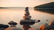 © Jixster - Balanced zen stones on top of still water made with AI generative technology