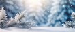 © Eli Berr - Blue winter christmas nature background frame, wide format. Snow covered fir branches, snowdrift against defocused blurred forest and falling snow. Close up, copy space