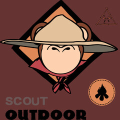 Wall Mural - monkey face cartoon with scout uniform stickers pack in vector format