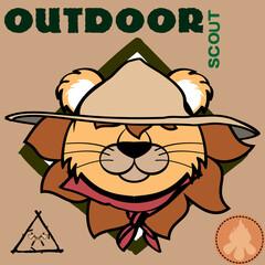 Wall Mural - lion face cartoon with scout uniform stickers pack in vector format