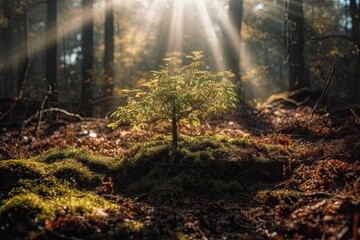 Close Up of a Young Plant Bathed in Morning Light. Embracing the Energy of New Beginnings. Cultivating Agriculture and Eco Living