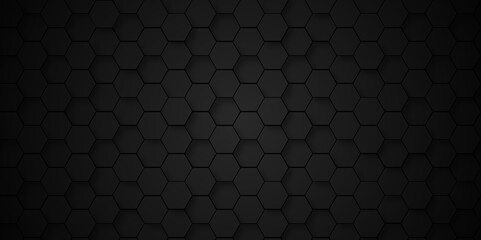 Wall Mural - Background of abstract black hexagon background design a dark honeycomb grid pattern. Abstract octagons dark 3d background.Black geometric background for design.