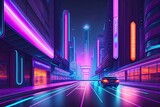 Fototapeta  - Neon Future Purple City Generative AI. Futuristic Cyberpunk Violet Design