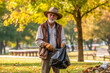 © MVProductions - Older man in public service cleaning up trash in city park, generative ai