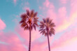 © ADDICTIVE STOCK - Two pink palm trees under a sky with clouds. Generative AI