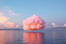 Pink Cloud Floating Above The Sea. Generative AI
