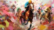 Cup Day at the Races, Horses racing at Melbourne Cup Day, Abstract Art, Digital Illustration
