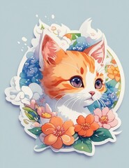 Sticker - cat with a gift