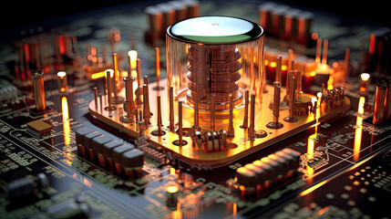 Canvas Print - Vintage but high tech looking circuits with vacuum tubes and glowing components