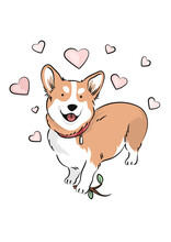 Corgi Surrounded By Pink Hearts
