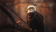 The majestic bald eagle perches on a tree branch generated by AI
