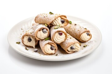 Wall Mural - Delicious Cannolis Isolated on a White Background. Generative AI