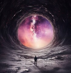 Wall Mural - Space wormhole, space travel concept, funnel shaped tunnel that can connect one universe to another.