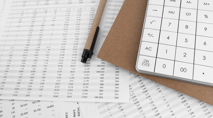 Poster - Calculator with notebook on financial documents. Financial concept.